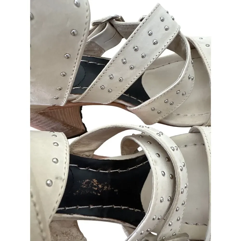 FREEBIRD BY STEVEN Tanica Off White Leather Heeled Sandal Western Size 11